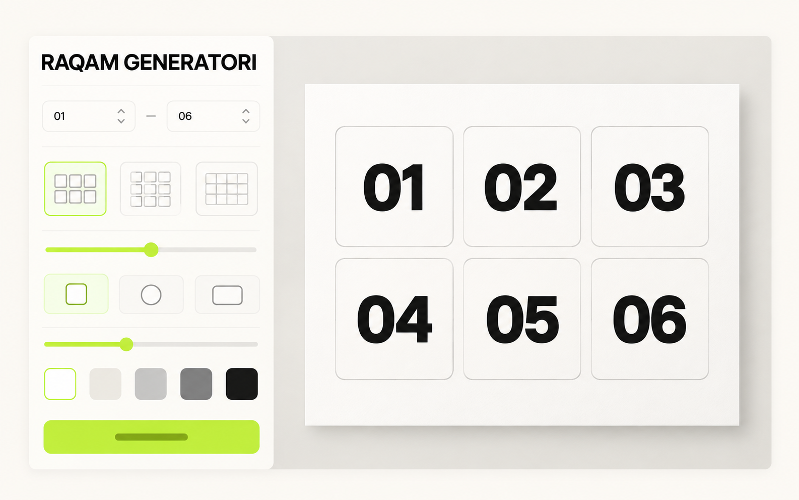 Raqam Generatori interface preview
